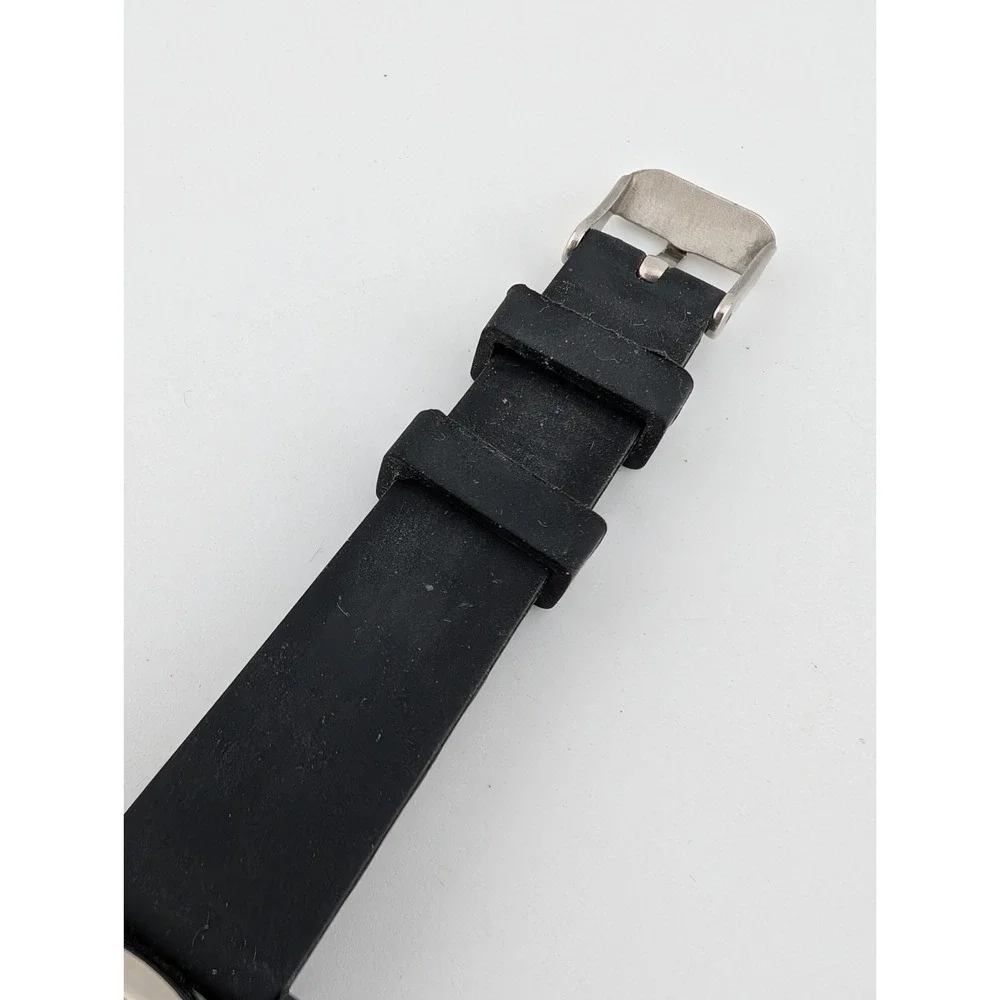 Geneva Watch Women 32mm Case‎ Rhinestone Bezel Black Silicone Band- New Battery